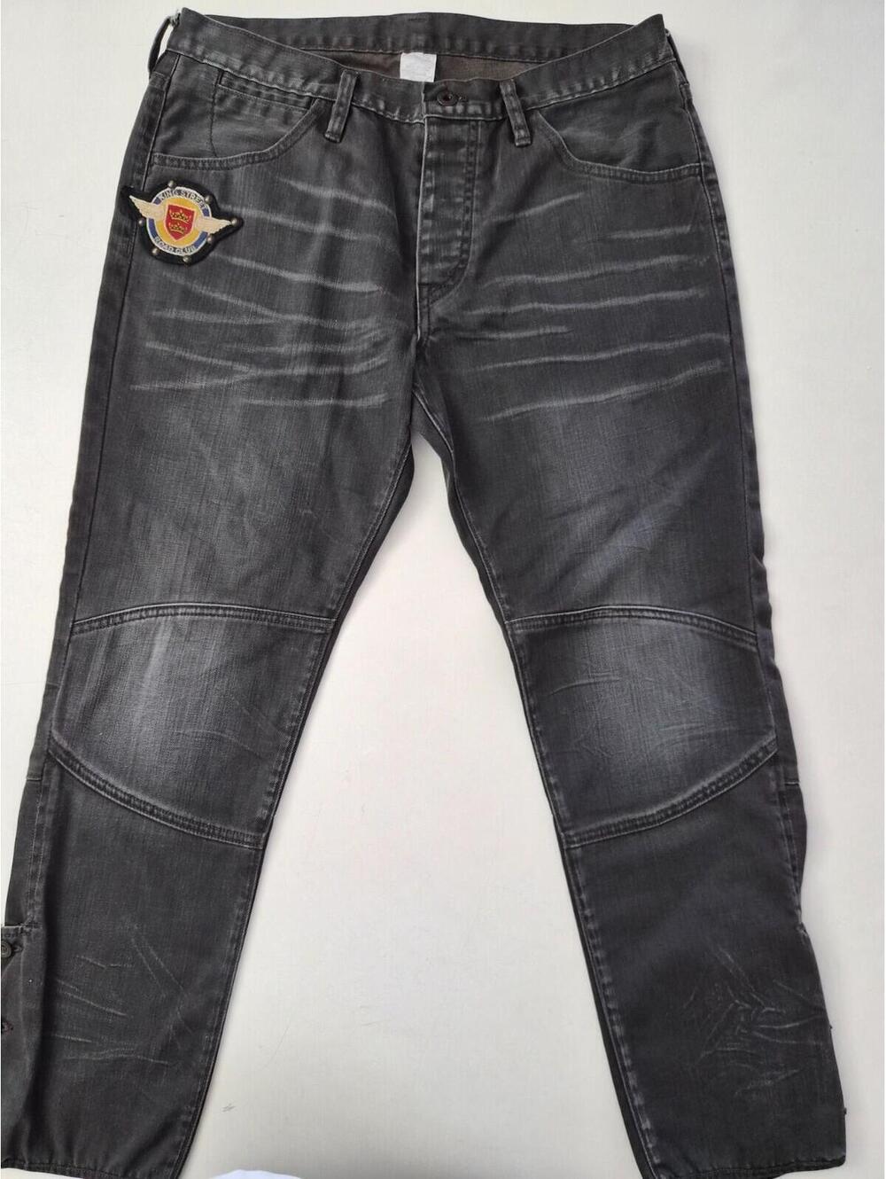 Rugby Ralph Lauren Men Moto Biker Jeans Washed Black King Street Road Club Patch